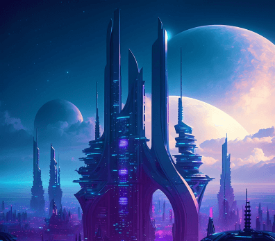 这是一幅令人敬畏的未来城市景观数字图像,展示了外星文明的先进设计和技术,其风格非常细致、电影化